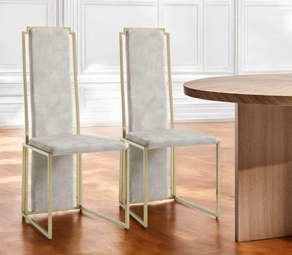 Set of Two Beige and Gold Upholstered Dining Side Chairs - Loft&Timber