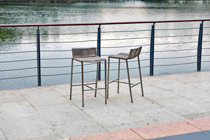 28" Brown And Silver Stainless Steel Low Back Bar Height Bar Chair - Loft&Timber