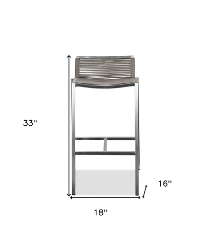 28" Brown And Silver Stainless Steel Low Back Bar Height Bar Chair - Loft&Timber