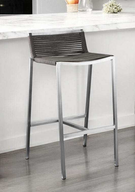 28" Brown And Silver Stainless Steel Low Back Bar Height Bar Chair - Loft&Timber