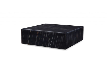 35" Black Genuine Marble And Brass Square Coffee Table - Loft&Timber