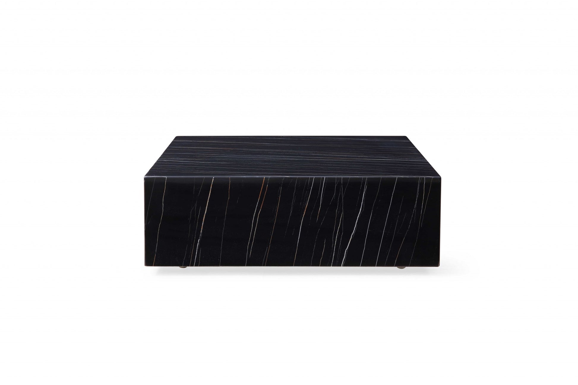 35" Black Genuine Marble And Brass Square Coffee Table - Loft&Timber