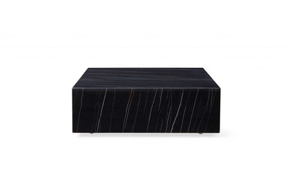 35" Black Genuine Marble And Brass Square Coffee Table - Loft&Timber