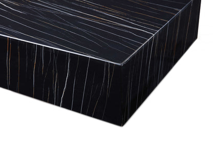 35" Black Genuine Marble And Brass Square Coffee Table - Loft&Timber
