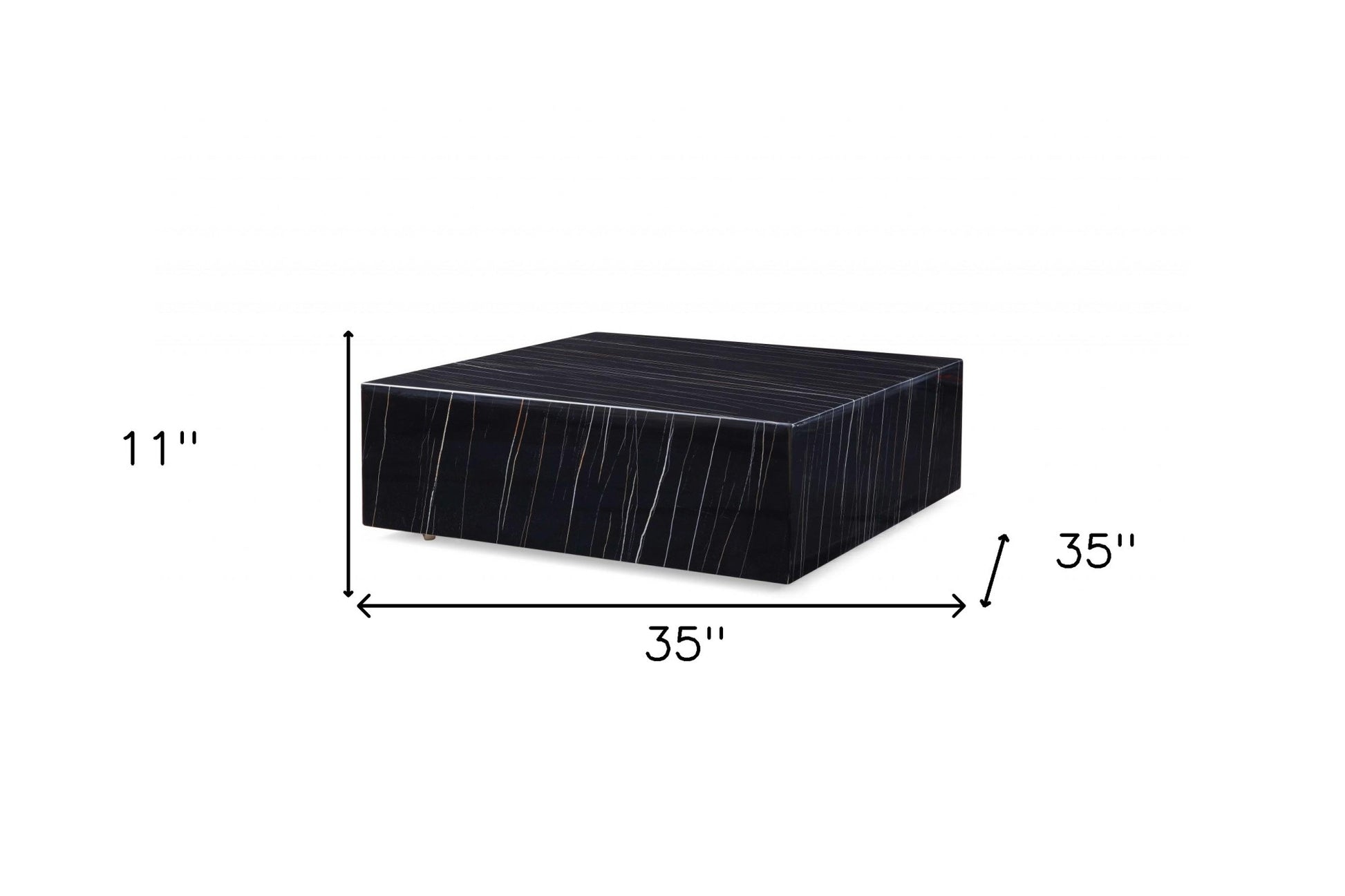 35" Black Genuine Marble And Brass Square Coffee Table - Loft&Timber