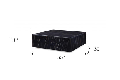 35" Black Genuine Marble And Brass Square Coffee Table - Loft&Timber