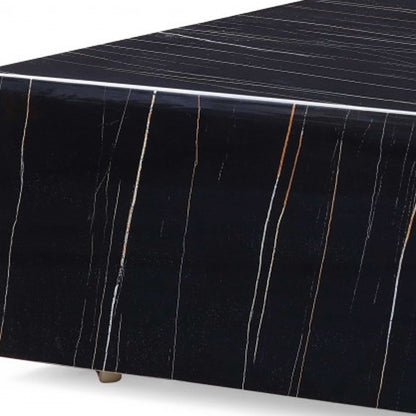 35" Black Genuine Marble And Brass Square Coffee Table - Loft&Timber