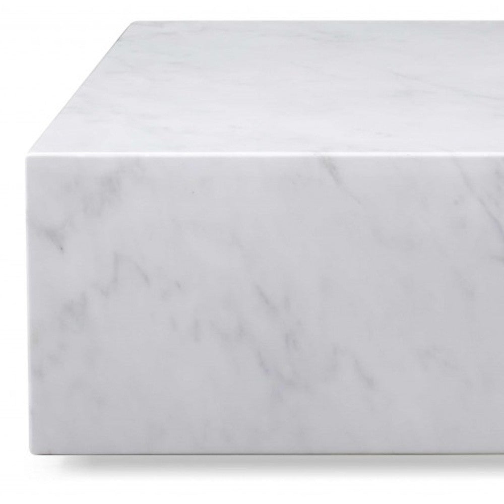 35" White Genuine Marble And Brass Square Coffee Table-4
