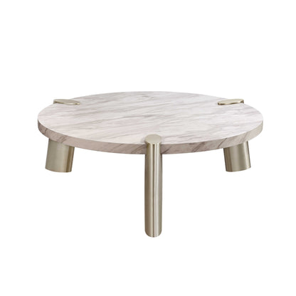 48" White and Silver Marble and Stainless Steel Round Coffee Table - Loft&Timber