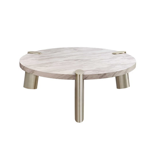 48" White and Silver Marble and Stainless Steel Round Coffee Table - Loft&Timber