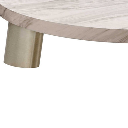 48" White and Silver Marble and Stainless Steel Round Coffee Table - Loft&Timber