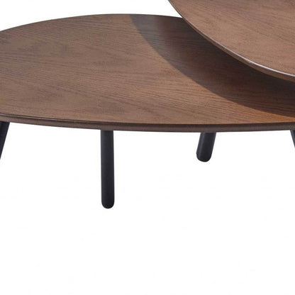 Set of Two Brown And Black Wood And Metal Oval Nested Tables - Loft&Timber