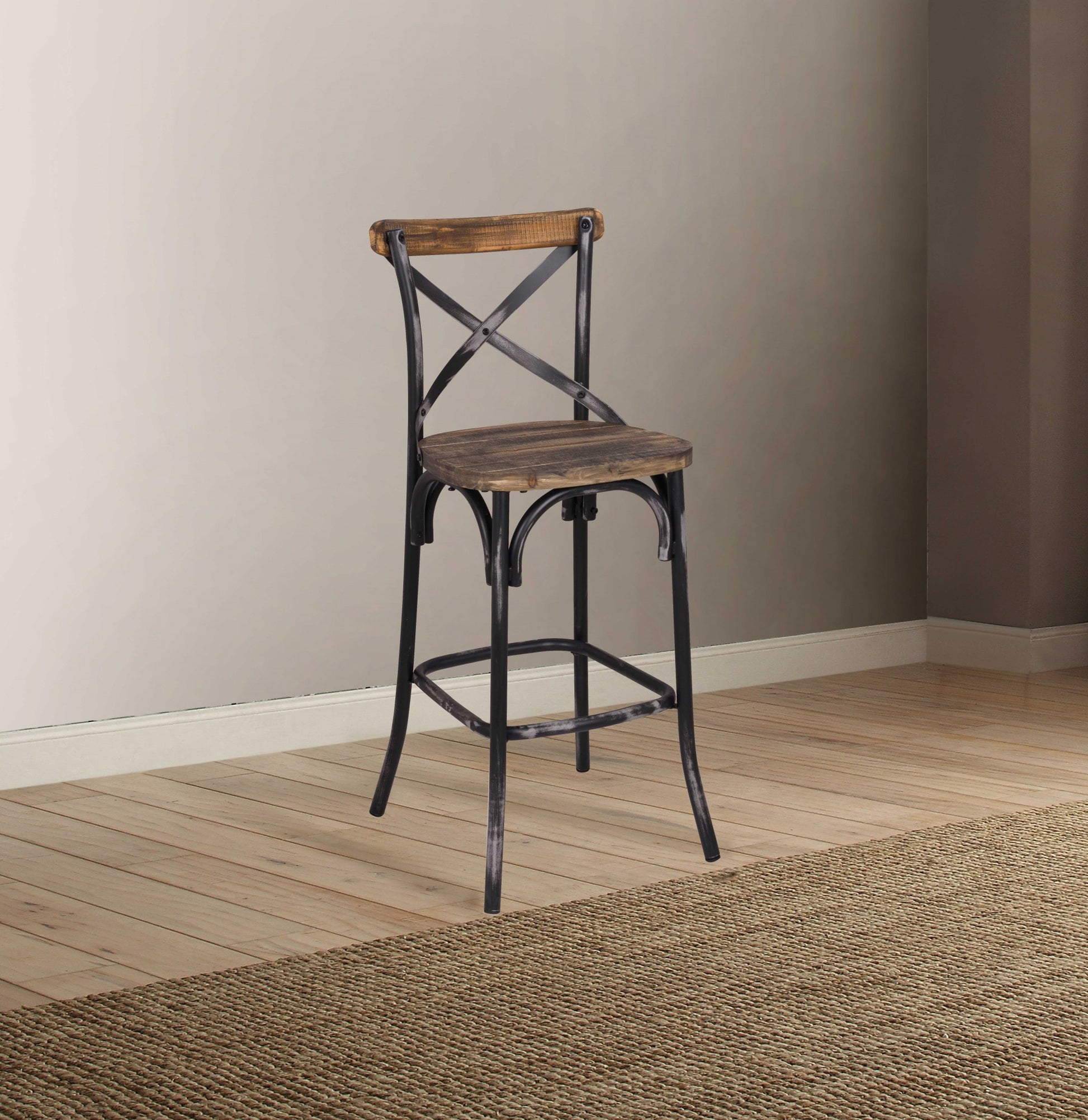 22" Brown And Black Iron Bar Chair - Loft&Timber