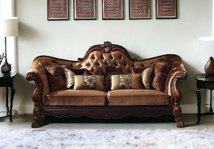 73" Dark Brown And Brown Velvet Loveseat and Toss Pillows - Loft&Timber