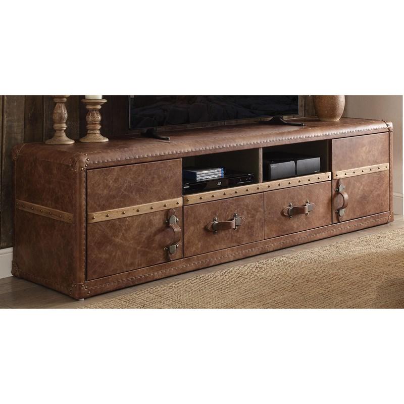 80" Brown Leather Enclosed and Open Storage TV Stand-3