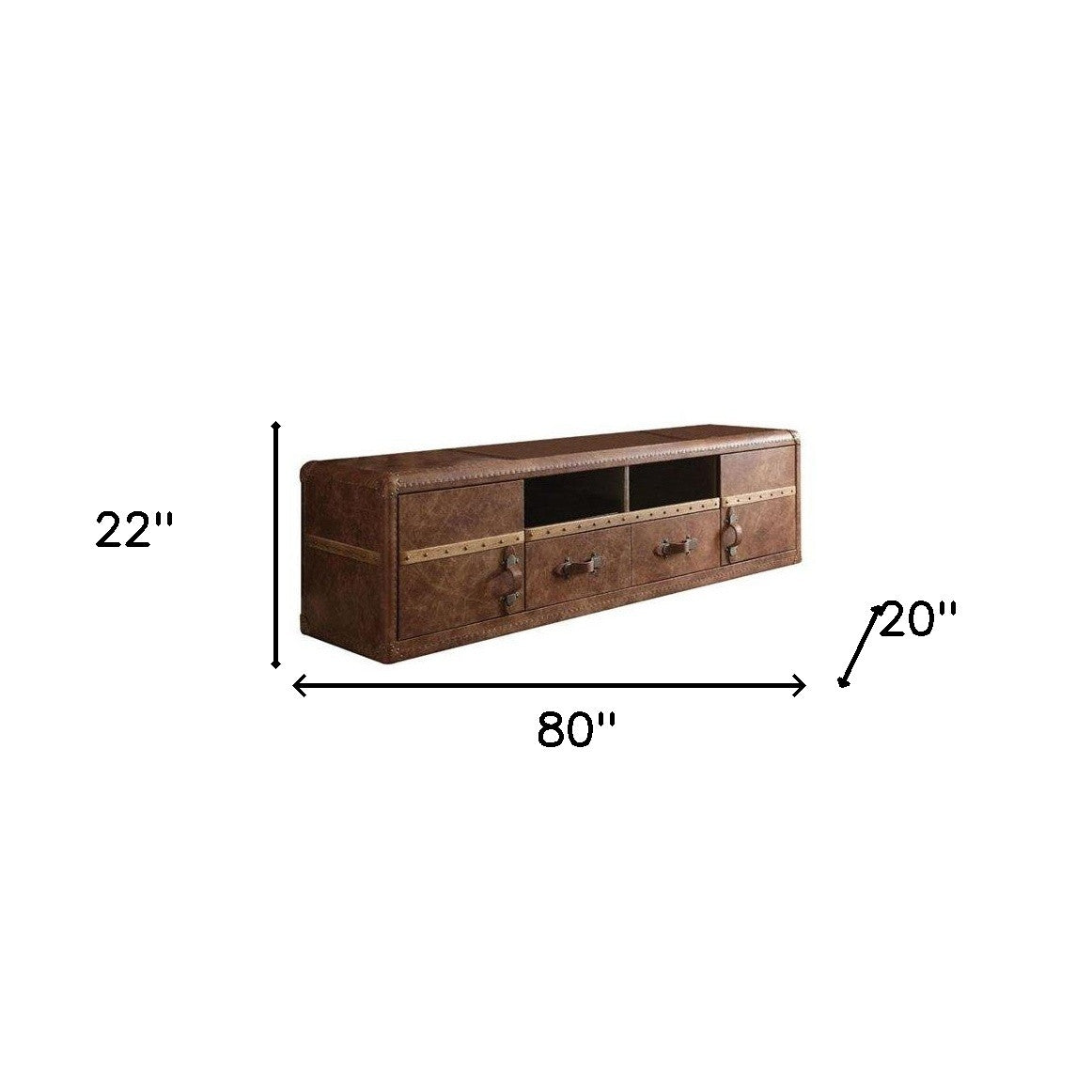 80" Brown Leather Enclosed and Open Storage TV Stand-2