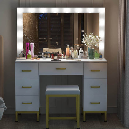 White Vanity Desk Set with Lighted Mirror - Loft&Timber