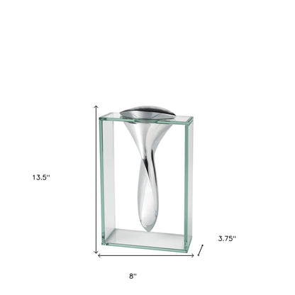 14" Clear Cylinder Aluminum And Crystal Glass Table Vase - Loft&Timber