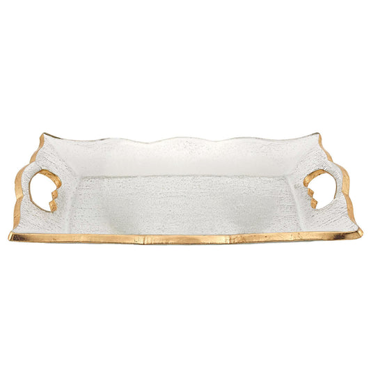 11" Clear And Gold Seeded Glass Serving Tray With Handles - Loft&Timber