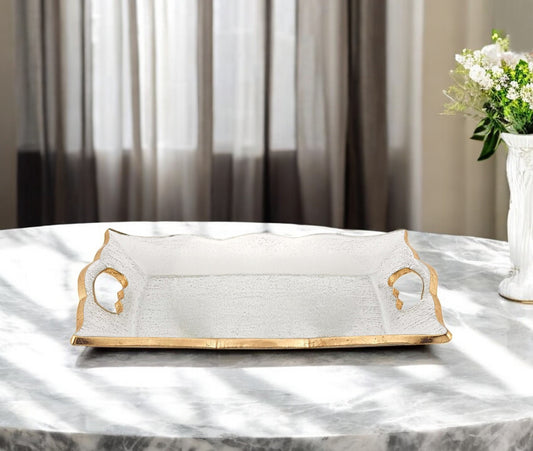 11" Clear And Gold Seeded Glass Serving Tray With Handles - Loft&Timber