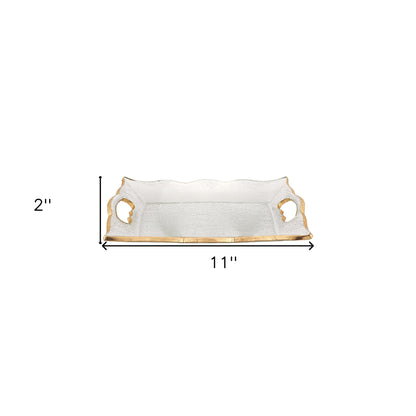 11" Clear And Gold Seeded Glass Serving Tray With Handles - Loft&Timber