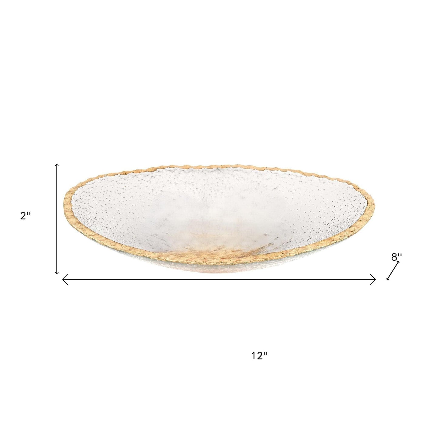 8" Clear And Gold Glass Scalloped Edge Oval Serving Bowl - Loft&Timber