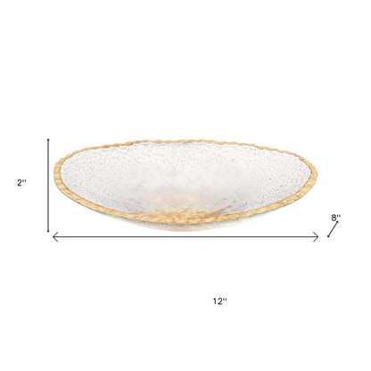 8" Clear And Gold Glass Scalloped Edge Oval Serving Bowl - Loft&Timber