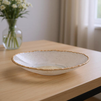 8" Clear And Gold Glass Scalloped Edge Oval Serving Bowl - Loft&Timber