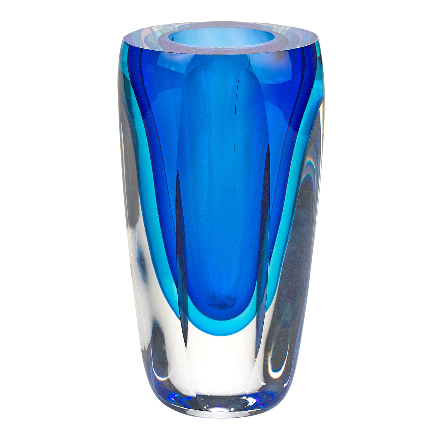6" Blue And Clear Cylinder Crystal Glass Table Vase - Loft&Timber