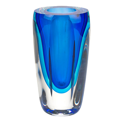 6" Blue And Clear Cylinder Crystal Glass Table Vase - Loft&Timber