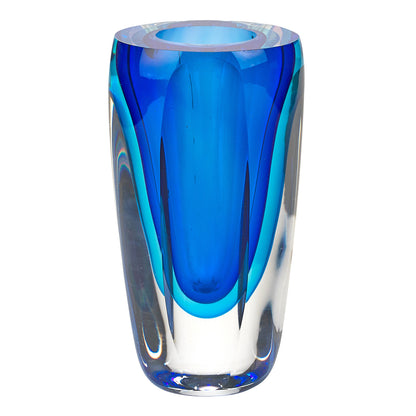 6" Blue And Clear Cylinder Crystal Glass Table Vase - Loft&Timber