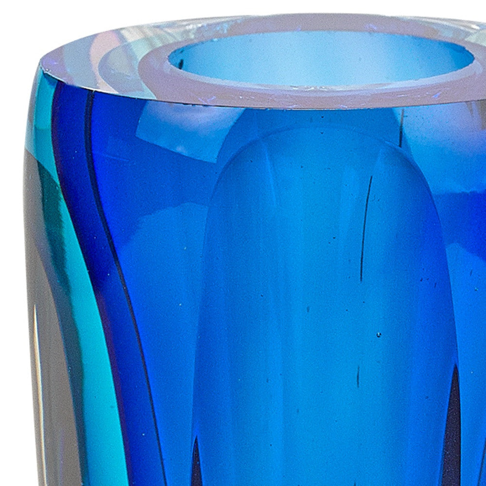 6" Blue And Clear Cylinder Crystal Glass Table Vase - Loft&Timber