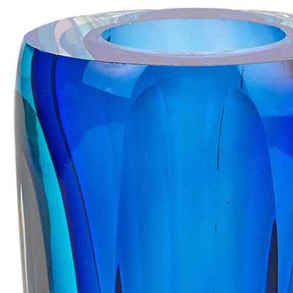 6" Blue And Clear Cylinder Crystal Glass Table Vase - Loft&Timber