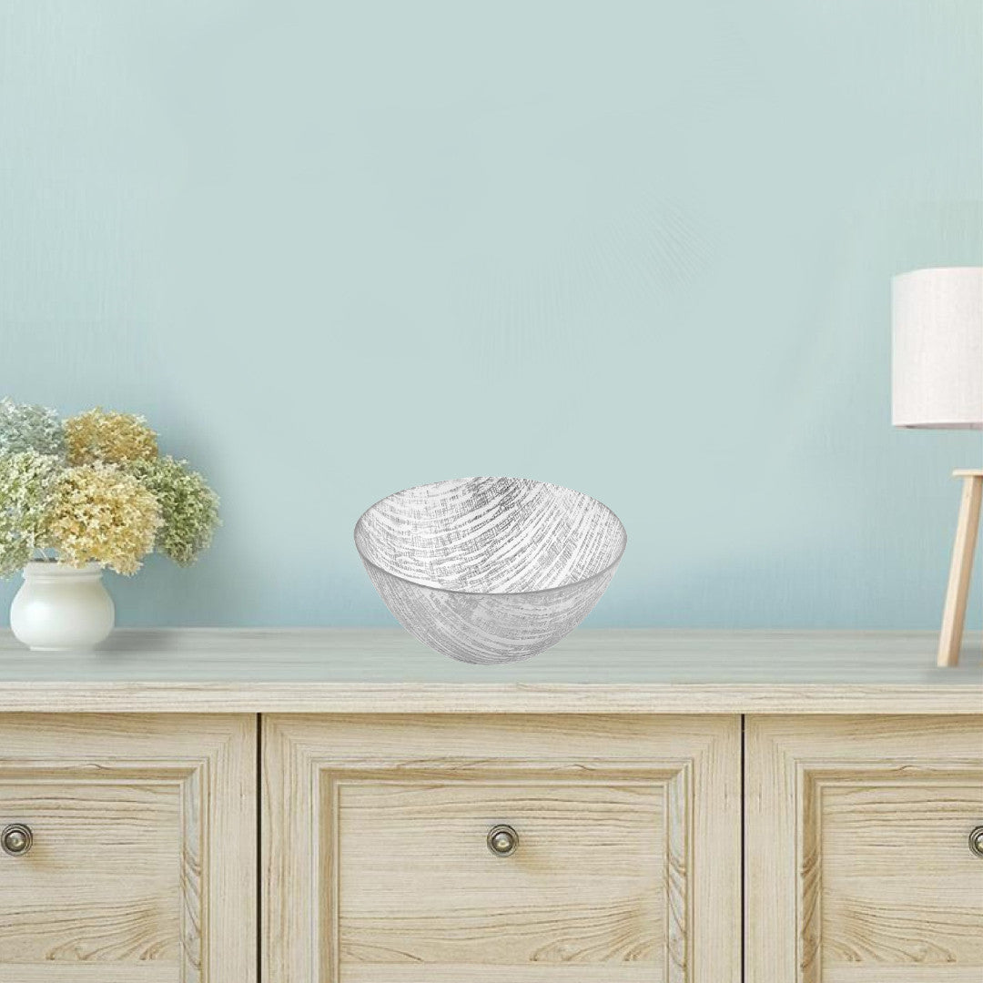 11" Clear and Silver Handcrafted Glass Round Salad Serve Bowl - Loft&Timber