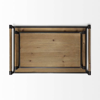 Set of Two Brown Wood Indoor Outdoor Serving Tray With Handles - Loft&Timber