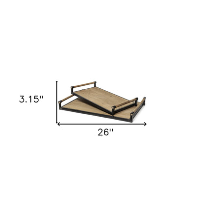 Set of Two Brown Wood Indoor Outdoor Serving Tray With Handles - Loft&Timber