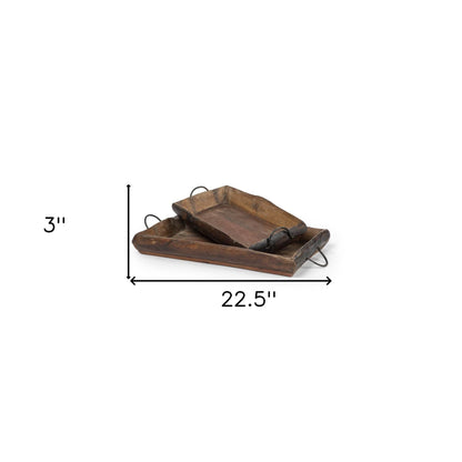 Set of Two Brown Rectangular Wood Indoor Outdoor Serving Tray With Handles - Loft&Timber