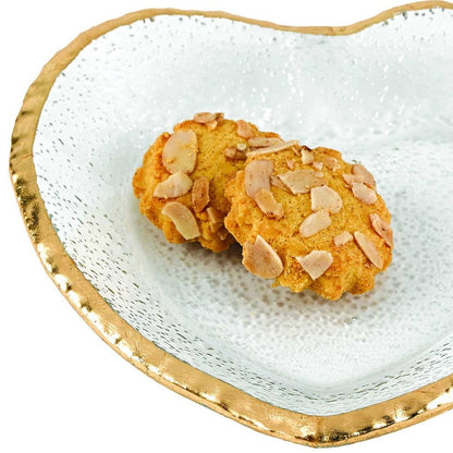 8" Mouth Blown Seeded Glass Heart Plate with Gold Rim - Loft&Timber