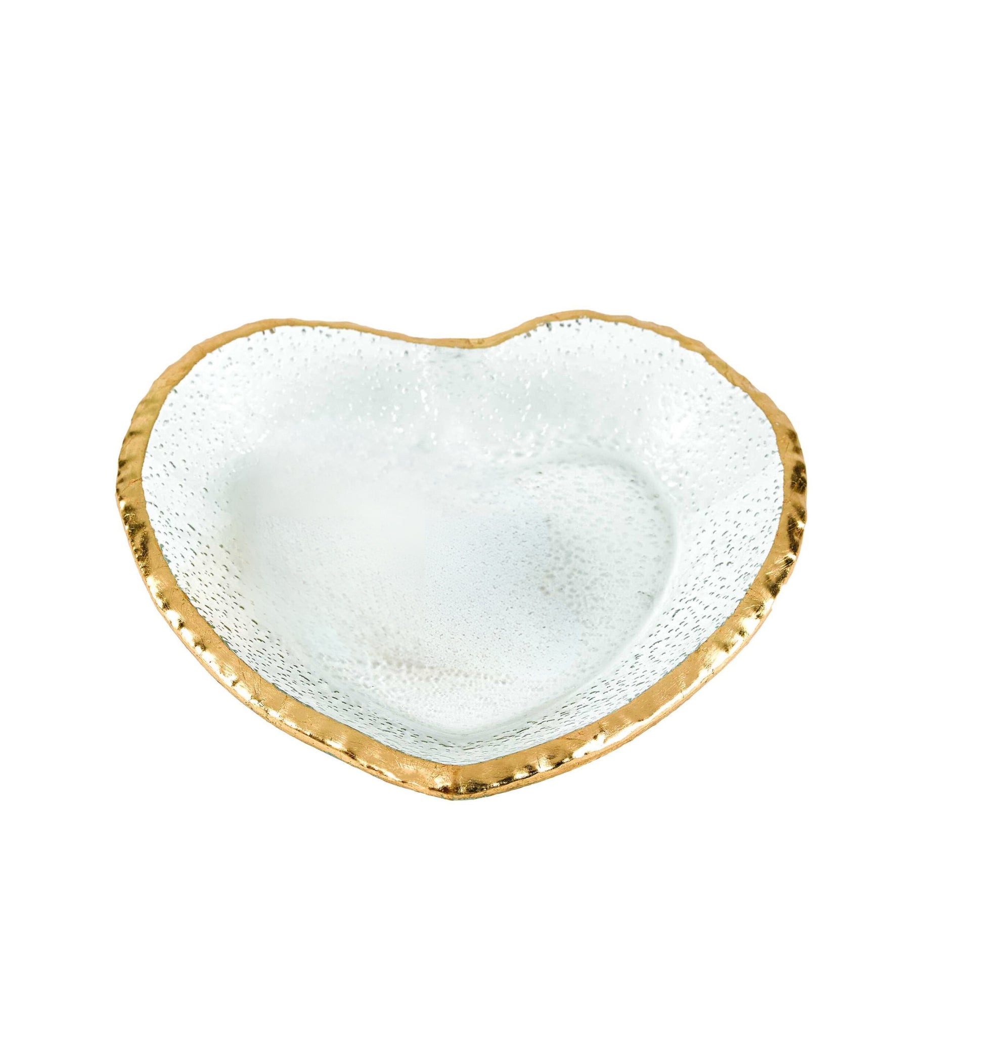 8" Mouth Blown Seeded Glass Heart Plate with Gold Rim - Loft&Timber