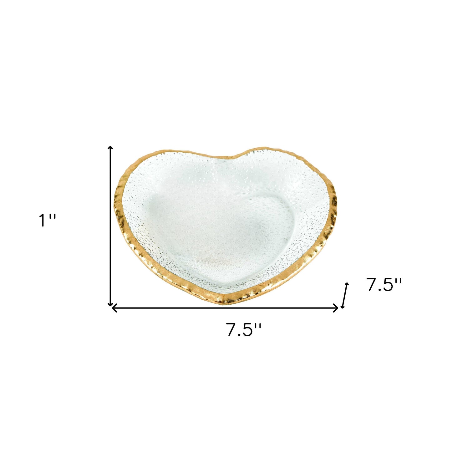 8" Mouth Blown Seeded Glass Heart Plate with Gold Rim - Loft&Timber