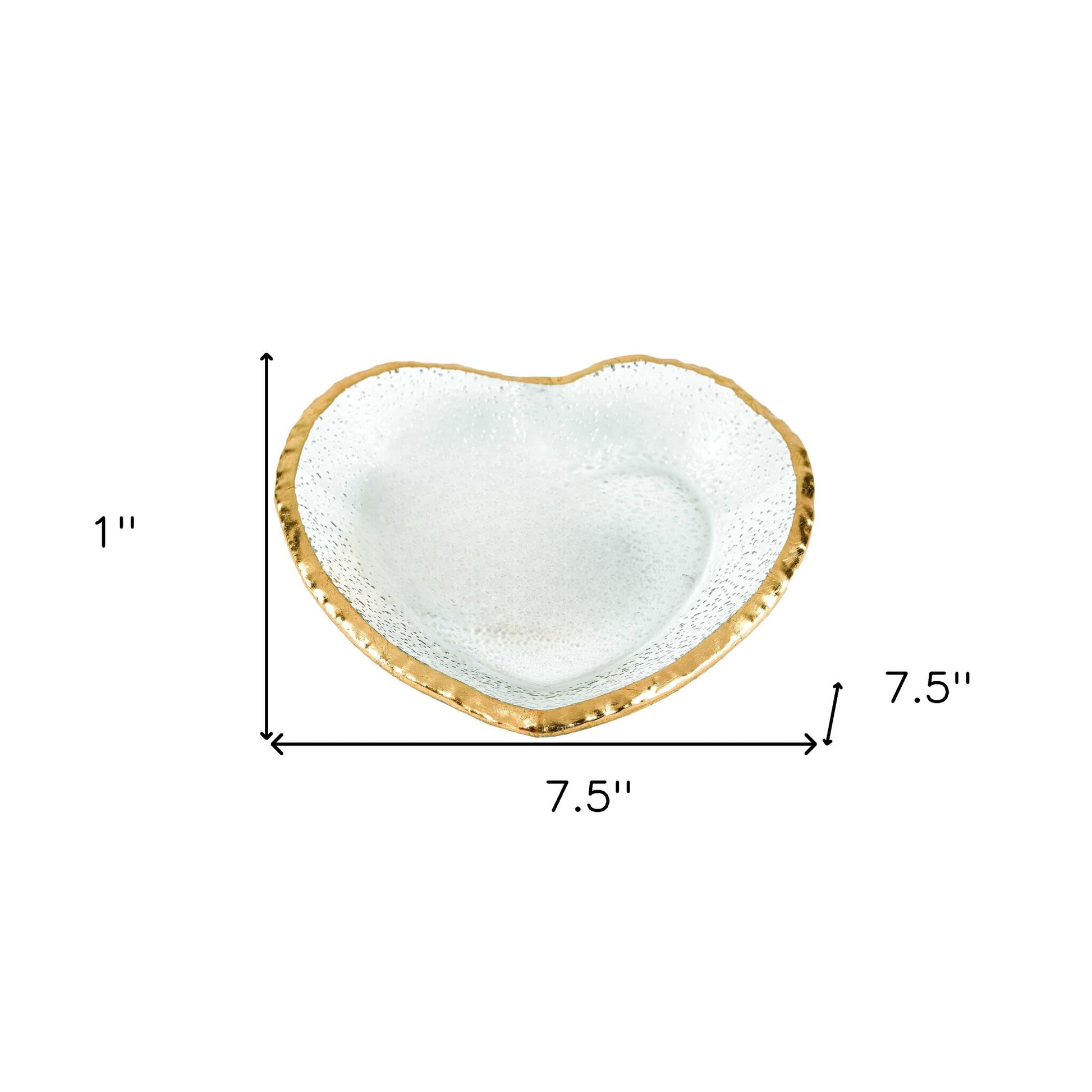 8" Mouth Blown Seeded Glass Heart Plate with Gold Rim - Loft&Timber