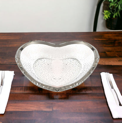 8" Mouth Blown Seeded Glass Heart Plate with Silver Rim - Loft&Timber