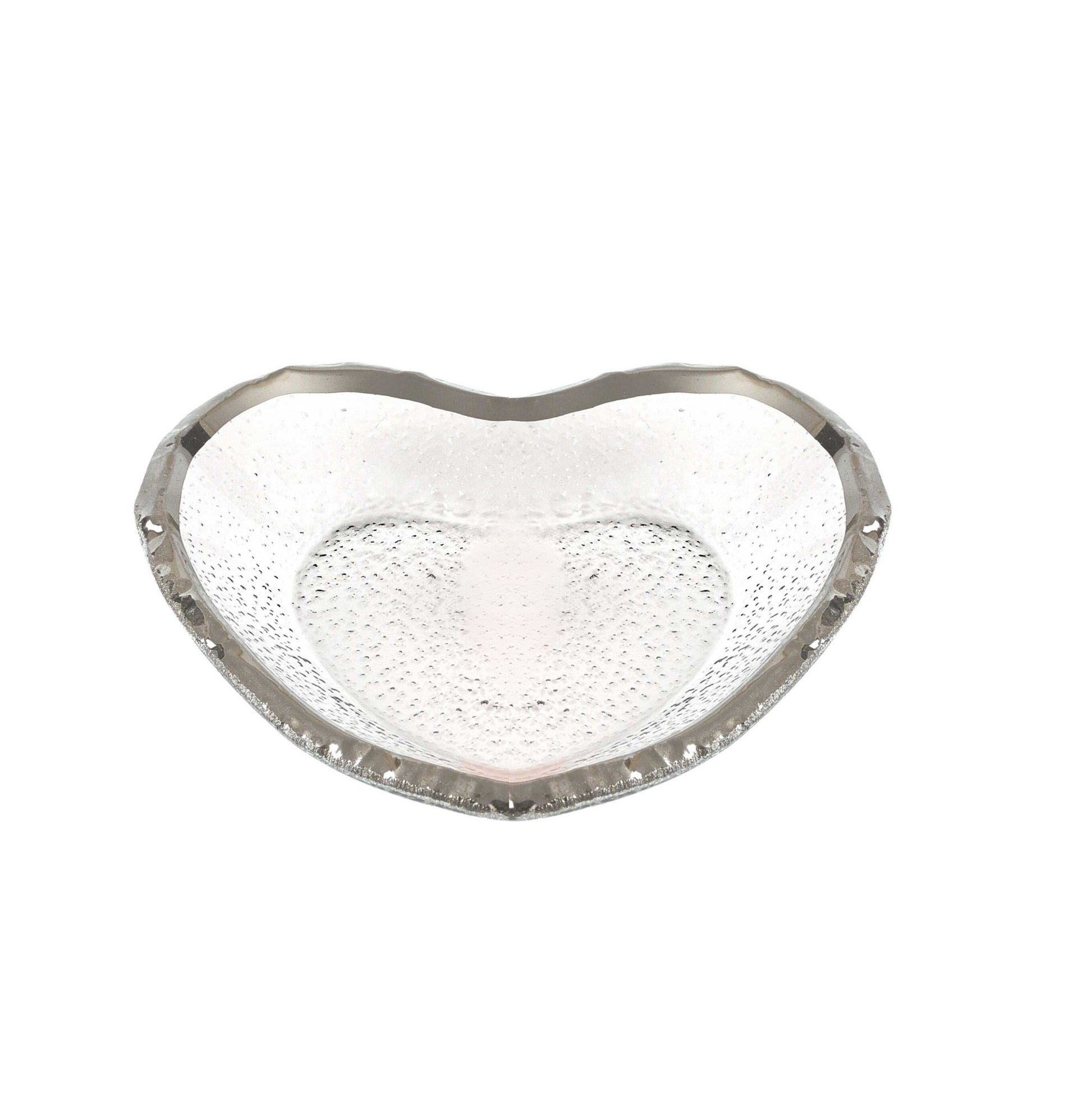 8" Mouth Blown Seeded Glass Heart Plate with Silver Rim - Loft&Timber