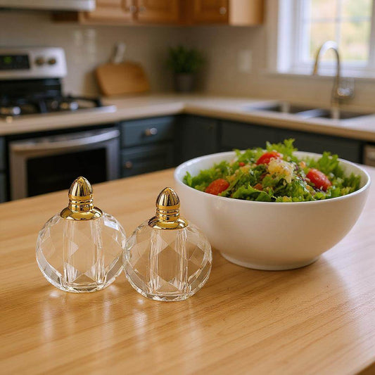 Set of Two Clear And Gold Crystal Geometric Pepper Shakers - Loft&Timber