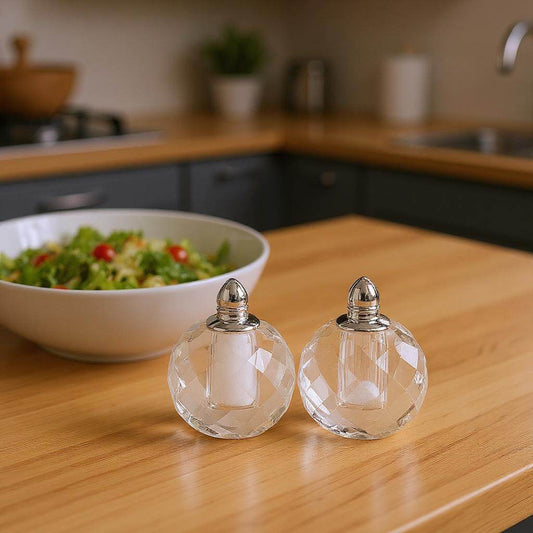 Set of Two Clear And Silver Crystal Geometric Pepper Shakers - Loft&Timber