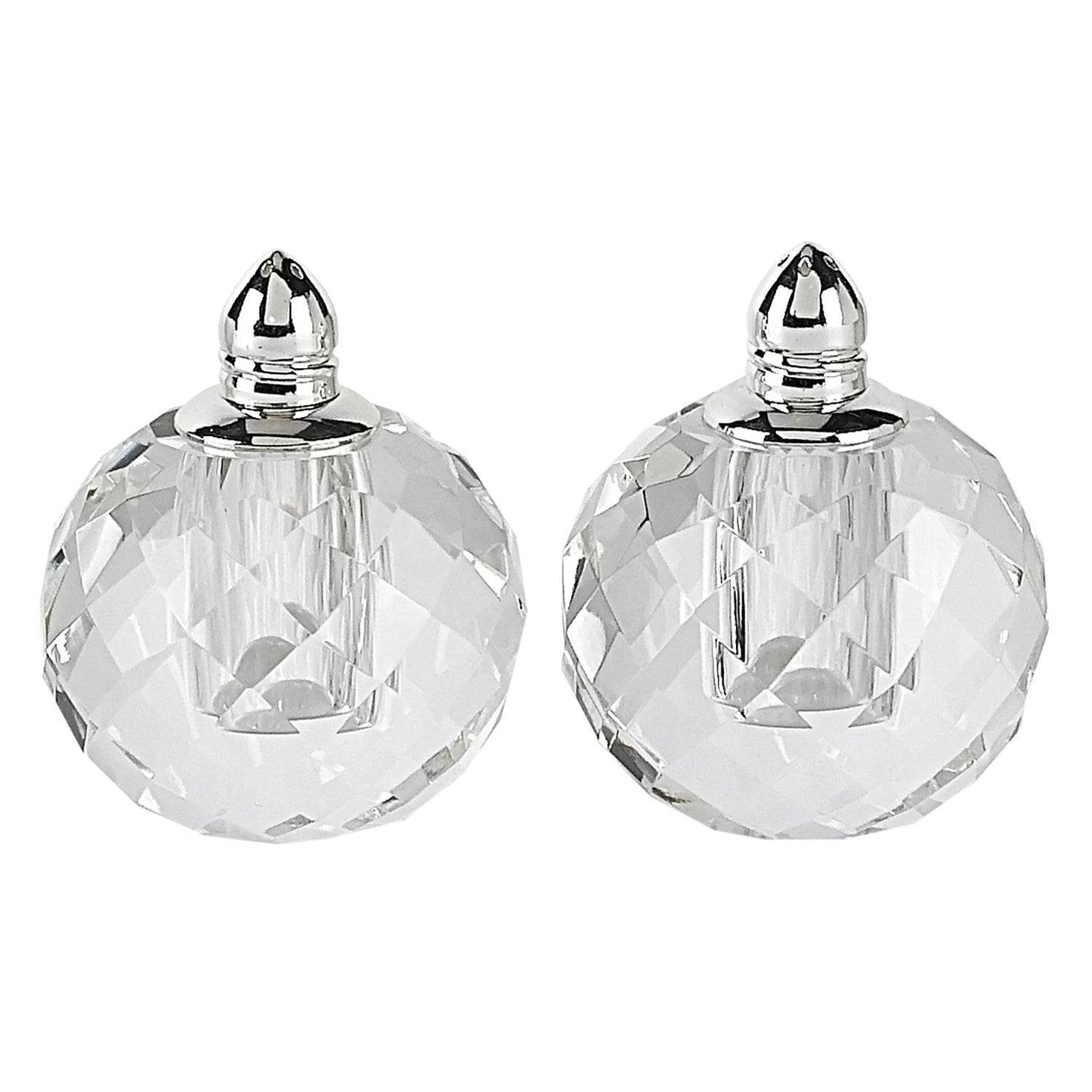 Set of Two Clear And Silver Crystal Geometric Pepper Shakers - Loft&Timber