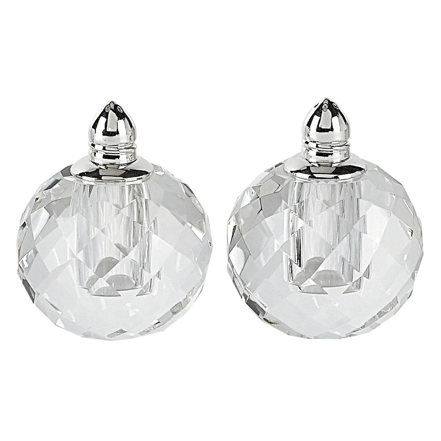 Set of Two Clear And Silver Crystal Geometric Pepper Shakers - Loft&Timber