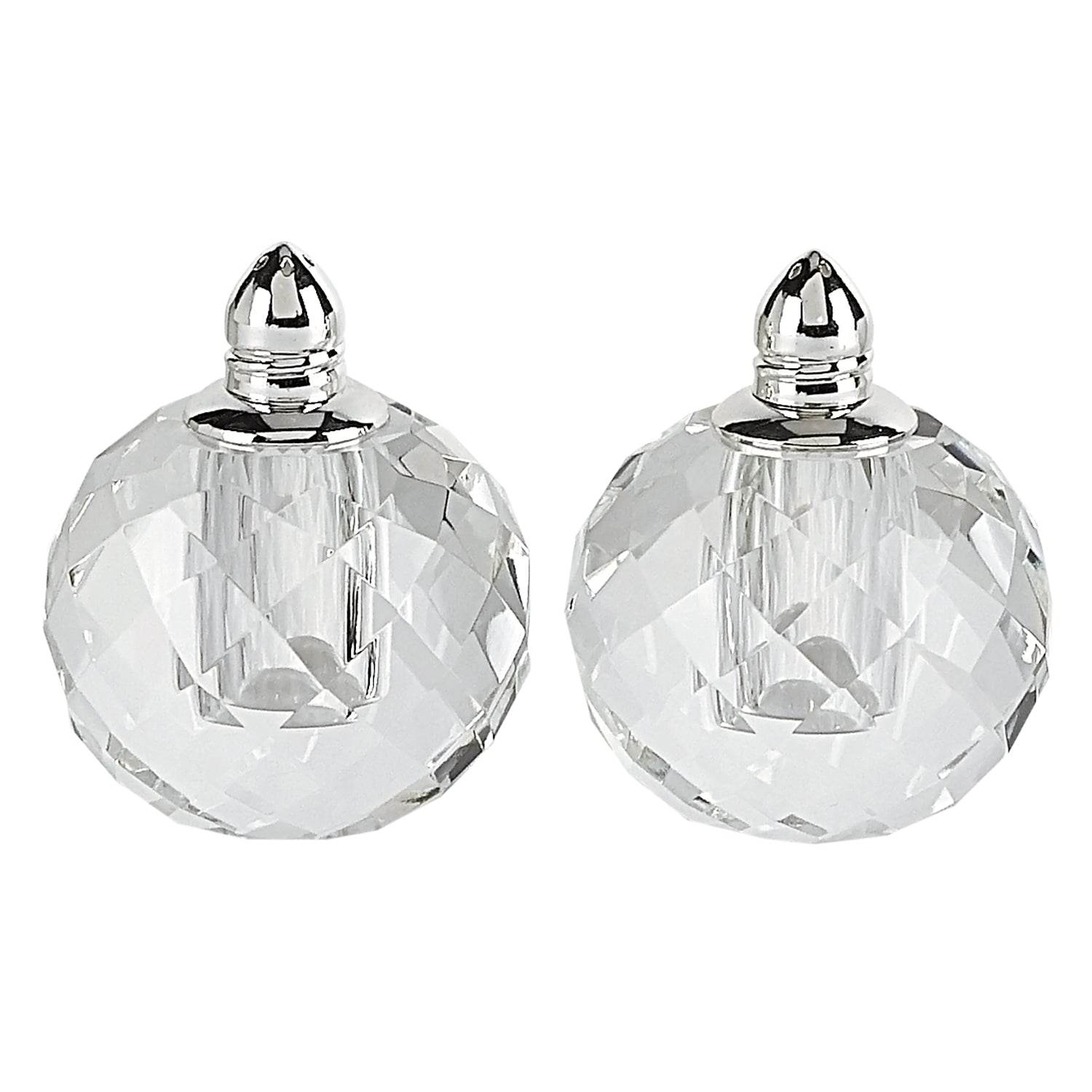 Set of Two Clear And Silver Crystal Geometric Pepper Shakers - Loft&Timber