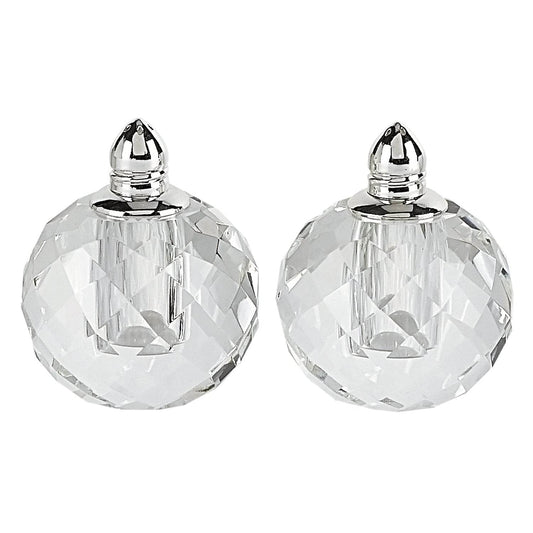 Set of Two Clear And Silver Crystal Geometric Pepper Shakers - Loft&Timber