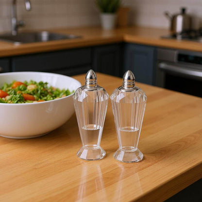 Set of Two Clear And Silver Crystal Geometric Pepper Shakers - Loft&Timber